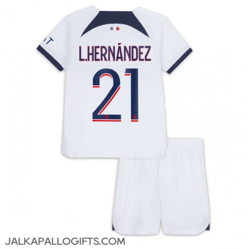 Paris Saint-Germain Lucas Hernandez #21 Vieras Peliasu Lasten 2023-24 Lyhythihainen (+ Lyhyet housut)